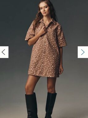 Anthropologie Jeannie Short-Sleeve Denim A-Line Mini Dress by Maeve Deer Print 6